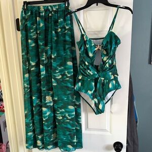Teal multicolored One Piece Swimsuit Set